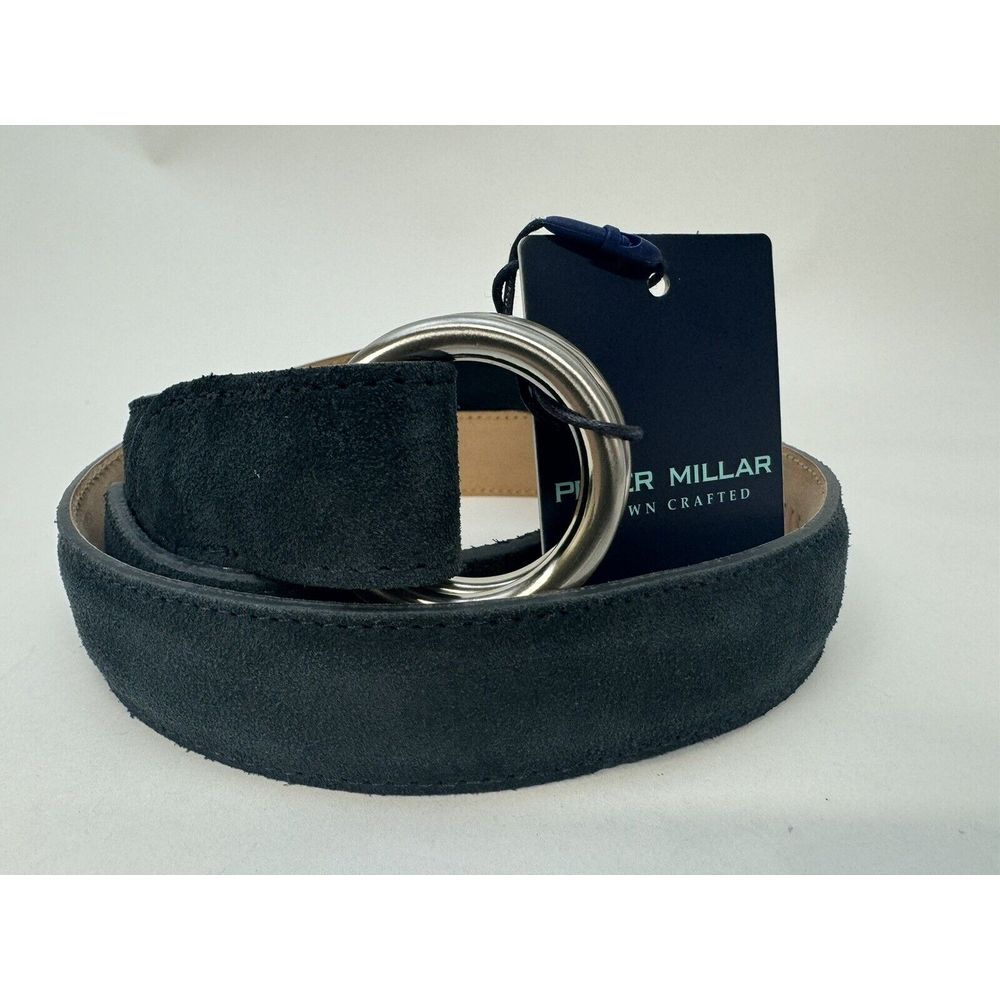 NWT Peter Millar Crown Crafted O-Ring Suede Belt Dark Navy Blue Size 36 $200